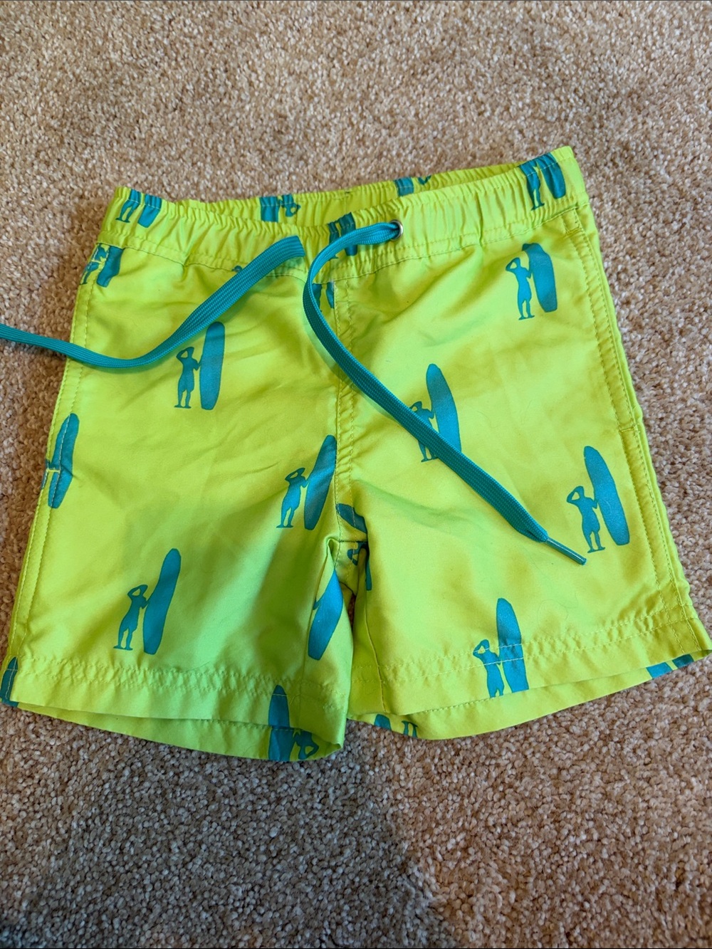johnnie-O Neon Yellow Swim Shorts with Teal Surf Print